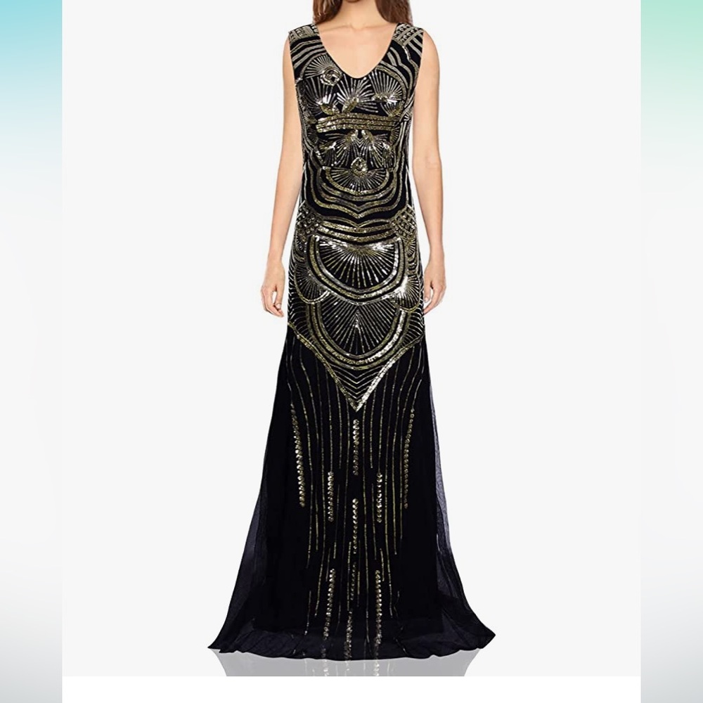 Black and gold 20s gown. Size large